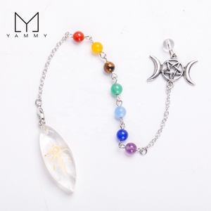 Pendentif en pierre naturelle Bijoux en pierres précieuses Cristal 7 Chakra Reiki Cristal Ovale <span class=keywords><strong>Pendule</strong></span> Colliers Pendentif pour femmes - Product Image 6