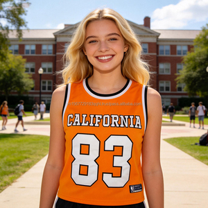 เสื้อครอปท็อปบาสเก็ตบอล Y2K คุณภาพสูง ODM OEM ขายส่ง ปักลาย California 83 เสื้อเจอร์ซีย์วาร์ซิตี้แขนกุดสำหรับผู้หญิง ฤดูร้อน - Product Image 2