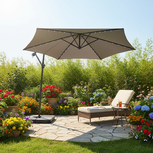 <span class=keywords><strong>Parasol</strong></span> suspendu moderne pliable et étanche <span class=keywords><strong>3M</strong></span> en acier, éclairé par énergie solaire, avec base et <span class=keywords><strong>housse</strong></span>, idéal pour parcs et hôtels en extérieur - Product Image 1