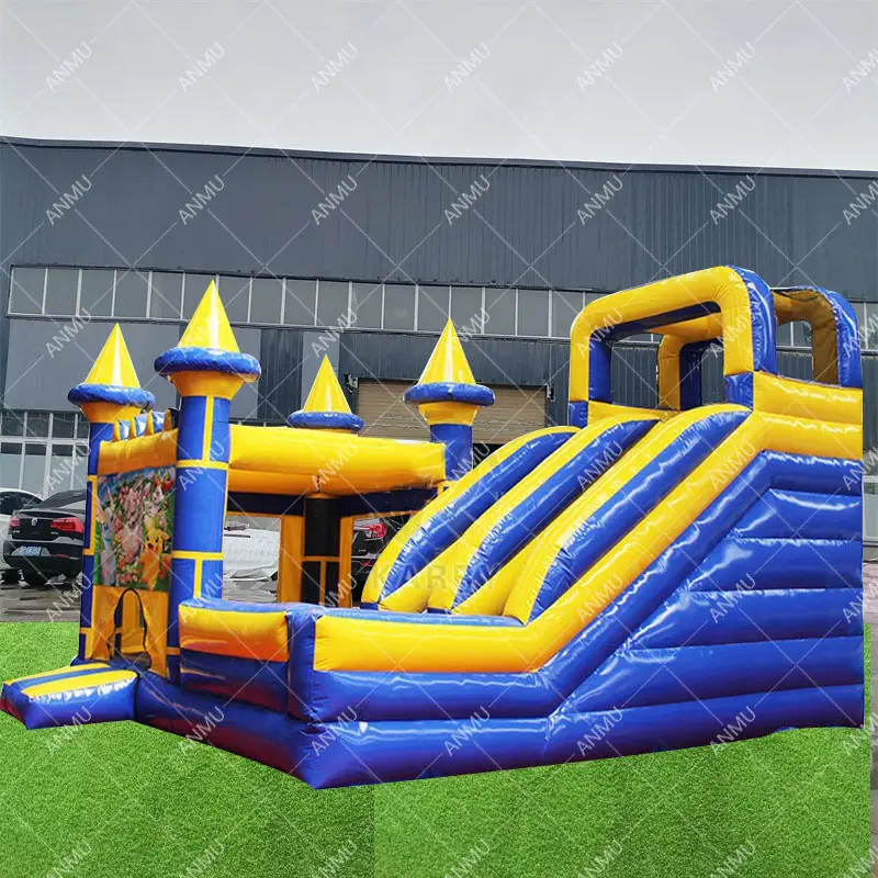 Castelo inflável com escorregador inflável para crianças, novo design, bouncer inflável de desenho animado com escorregador