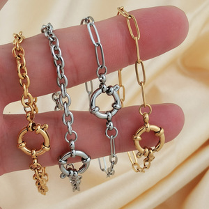 Moda transfronteriza simple ins primavera hebilla hoja pulsera Acero inoxidable chapado 18K oro clip cadena mujer <span class=keywords><strong>marea</strong></span> cadena - Product Image 1