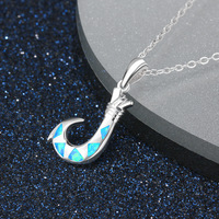 Collier Hawaïen en Argent Sterling 925 Plaqué Rhodium avec Opale Turquoise et Hameçon pour Femme