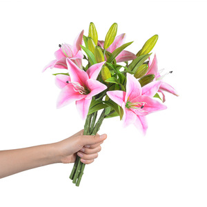 Bouquet de lys artificiels blancs et jaunes en plastique, décoration de mariage pour hôtel, salon, table - Product Image 5