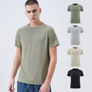 T-shirt uni à col rond pour homme, coupe athlétique, en polyester, séchage rapide, pour le sport et la gym, vente en gros - Product Image 1