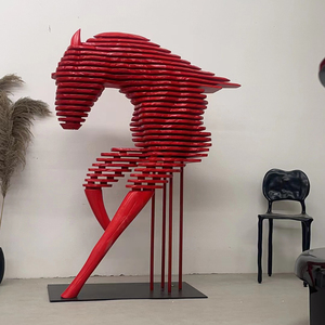 ホテル装飾木製動物像ソリッドウッド大型馬頭彫刻像ホーム - Product Image 4