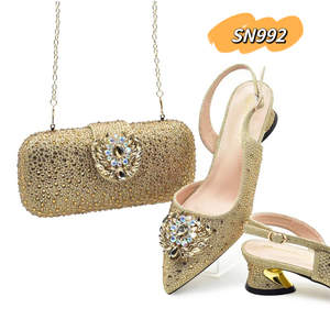 Design italiano colori <span class=keywords><strong>argento</strong></span> <span class=keywords><strong>tacchi</strong></span> <span class=keywords><strong>bassi</strong></span> fibbie di lusso punta quadrata piattaforma Slingback borsa a catena scarpe e borsa con festa in pietra - Product Image 2