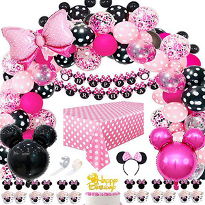 Ensemble de couverts jetables sur le thème de la <span class=keywords><strong>souris</strong></span> de dessin animé, gobelet, assiette, nappe en papier, décoration de fête d'anniversaire, bannière, ballons pour Thanksgiving - Product Image 2