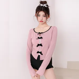 Sweet little fragrance ballet girl long sleeve square collar top boxers split bow buckle small vest swimsuit