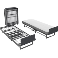Cadre de lit pliant minimaliste en métal rangement facile et 4 roulettes pour chambre portable
