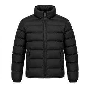 Chaqueta Acolchada Negra para Hombre, Cuello Alto, Cierre de Cremallera, Resistente al Viento, Ecológica, Rellena de Algodón y Poliéster, Informal de Invierno - Product Image 1