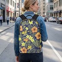 Sac à dos décontracté portable à imprimé floral tropical hawaïen avec fermeture éclair, poche avant et bretelles réglables