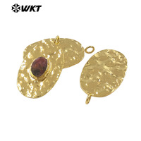 WT-P2104 Design original, plaqué or 18 carats avec pierres précieuses naturelles, pendentifs ovales longs en métal pour femmes, collier simple