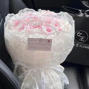 ผ้าตาข่ายปักลายลูกไม้สำหรับห่อดอกไม้ วัสดุห่อของขวัญลายดอกไม้ขอบหยักโรแมนติก ผ้าทูลล์สำหรับห่อช่อดอกไม้งานแต่งงาน - Product Image 3