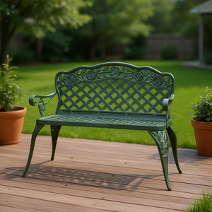 Banco de Jardín de Aluminio Fundido, Banco de Patio, Muebles de Exterior Duraderos, Diseño Tradicional, Estilo Antiguo, 2 Plazas, Verde - Product Image 2