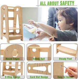 2 में 1 टॉडलर खड़े हाइचेयर रसोई सहायक ठोस लकड़ी कदम स्टूल फोल्डेबल कुक मोंटेसरी बेबी लर्निंग टॉवर - Product Image 6