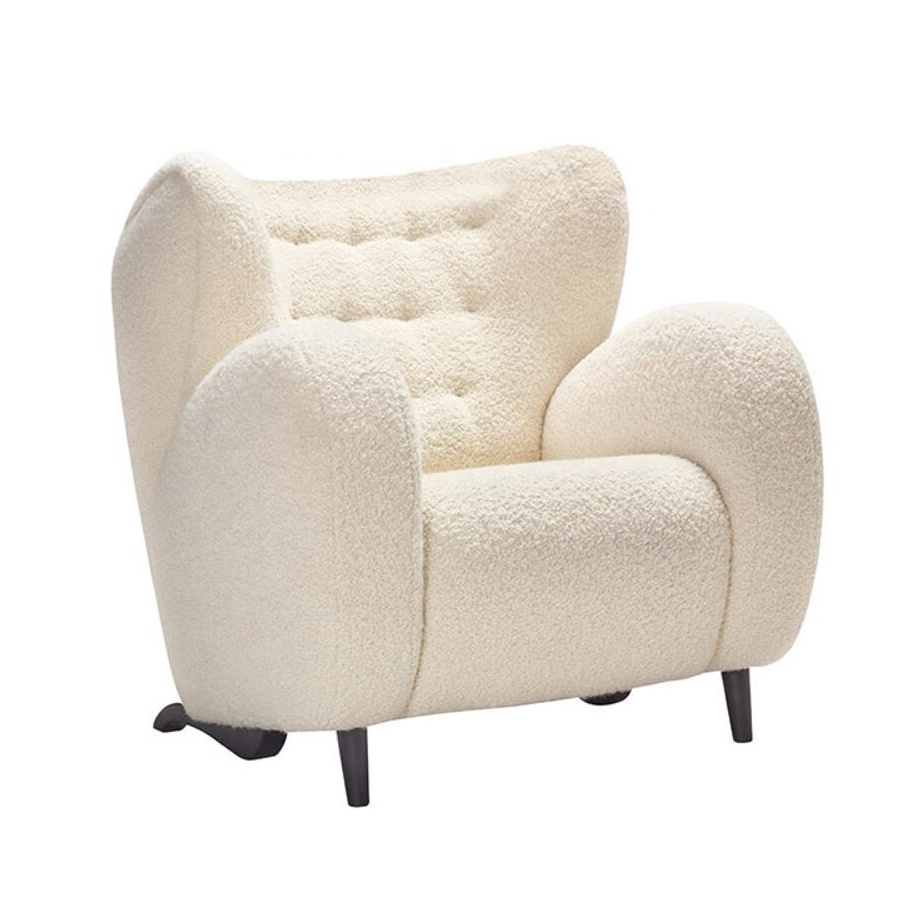 Modern Nordic High-end Hotel Living Room Boucle Accent Chair Lamb Wool Cashmere Fabric Sofa Armchair Chair
