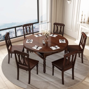 <span class=keywords><strong>Table</strong></span> à manger extensible en acajou de style américain, convertible ovale et ronde, en bois, pour la maison, la villa, l'appartement, la salle à manger - Product Image 6
