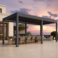 Gemotoriseerde bioklimatische aluminium pergola met regensensor en RGB-verlichting, waterdicht buitengazebo