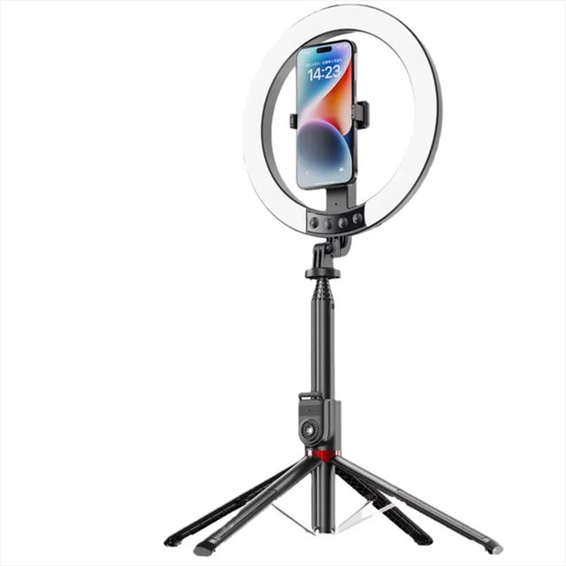 Justlink 2.3M Ring Light Selfie Stick Tripod 1200mAh 18650 Battery BT Remote 3 Color Temps 9 Brightness for Live Stream