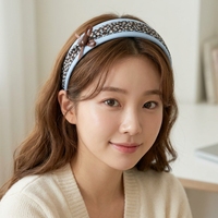 Serre-tête coréen en tissu bleu imprimé avec nœud, fait main, de haute qualité, personnalisable en couleur pour femme