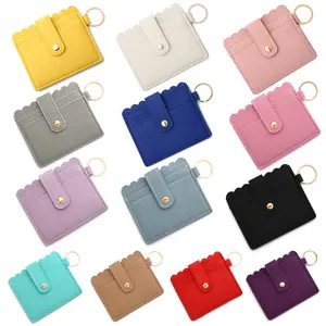 Fashionable Luxury Ladies Leather ID Credit Card Holder Wallet keychain Women Business Card Holder