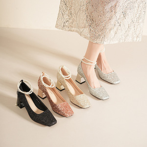 Zapatos de Novia 5688G con Tacón Cuadrado, Correa en el Tobillo, Decoración de Cristales y Brillo, Cómodos para Boda - Product Image 2