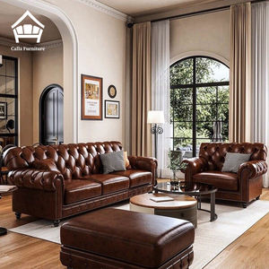 Canapé Chesterfield en <span class=keywords><strong>cuir</strong></span> véritable capitonné rétro américain de luxe 2/3/4 places Ensemble de canapés sectionnels <span class=keywords><strong>marron</strong></span> Meubles de salon - Product Image 3