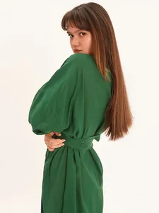 Batas ligeras de algodón verde Hiloc para cobertura, vestido de noche a media pantorrilla, bata de mujer con fajas, albornoz de manga larga, <span class=keywords><strong>albornoces</strong></span> femeninos - Product Image 2