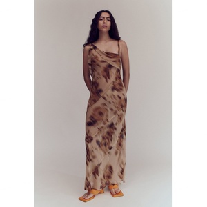 <b>Flower</b> Custom Printed <b>Single</b> Side Thin Shoulder Strap Layered Backless Lace up Dress - Product Image 2