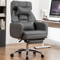 Vente en gros d'usine de chaise de patron en cuir véritable gris maison d'affaires chaise de bureau pivotante confortable avec roues et bras fixes