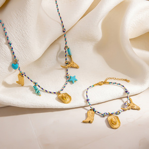 Conjunto de Joyería Vaquera Occidental: Pulsera y Collar de Aleación de Zinc con Colgante de Sombrero, Cabeza de Toro, Botas y Estrella – Accesorio de Moda para Fiesta de Mujer - Product Image 2