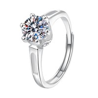 Bague pour femme en argent sterling S925 et moissanite, creuse, forme hexagonale, six griffes, électroplaquée, style simple et tendance, pour le marché international