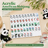 Jeu de Mahjong Américain Léger en Acrylique Mono-couche, 160 Tuiles à Motif Panda Patineur, Cadeau Élégant pour Jeu de Table