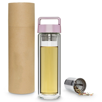 Infuseur à thé à bulles 400ml, bouteille d'eau en verre à Double paroi avec couvercle doré, gourde pour infusion