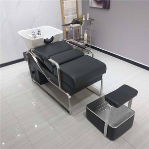 Contemporary Shampoo Chair With Ceramic Basin PU Leather Seat Metal Frame Stationary <b>Footrest</b> Salon Furniture - Product Image 3