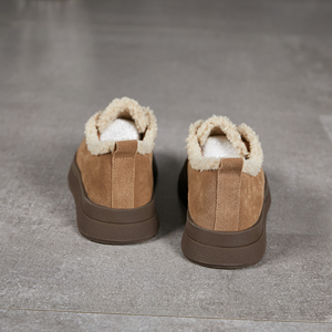 Winter Leather Chunky <strong>Shoes</strong> Retro Lace up Lamb Wool Loafers Women Moccasin British Style Flat Bottomed Suede Upper Cotton <strong>Shoes</strong> - Product Image 5