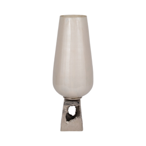 Vaso Alto in Vetro con Base in Metallo, Vaso Decorativo Moderno per Fiori, per Decorazione Tavolo e Arredamento Casa - Product Image 1