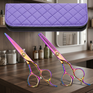 Rainbow Hair Scissors Straight Salon Cutting <b>Shears</b> with Comb and Zipper Case for Barber Styling - Product Image 5