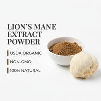 Poudre d'extrait de champignon crinière de lion biologique Hericium Erinaceus pur, soluble dans l'eau, 20 % de bêta-D-glucane en vrac