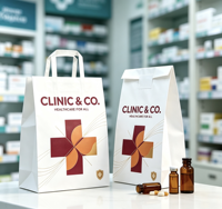 Sacs en papier personnalisés pour pharmacie, durables, écologiques, recyclables, pour médicaments, pilules, clinique médicale