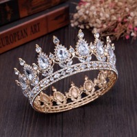 Couronnes de luxe en or pour femmes, ornées de cristaux et de strass, pour bal de promo, anniversaire, concours de beauté, couronnes complètes, style vintage baroque, diadème