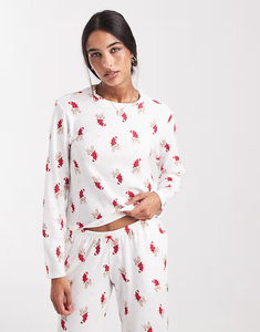 Ensemble <span class=keywords><strong>pyjama</strong></span> <span class=keywords><strong>de</strong></span> Noël gaufré 2 pièces pour <span class=keywords><strong>femme</strong></span>, motif lapin mignon, pull à manches longues et pantalon <span class=keywords><strong>de</strong></span> détente à jambes larges, blanc - Product Image 2
