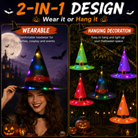 Nouveau Chapeau de Sorcière LED 2026 Lumineux et Coloré, Accessoire de Costume, Décoration Suspendue pour Fêtes d'Halloween et Fournitures de Fête