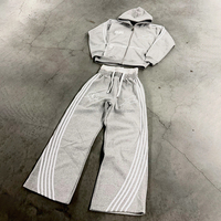 Ensemble de survêtement unisexe personnalisé avec impression sérigraphique, comprenant un sweat à capuche zippé épais et un pantalon de survêtement à double taille