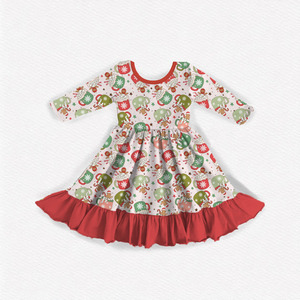 Noël enfant en bas âge bébé filles vêtements à volants garniture Twirl robe noël Coquette nœud à manches longues enfants fille à volants bambou Twirl robe - Product Image 5