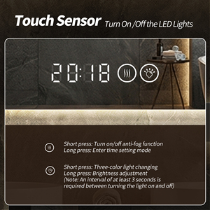 กระจก LED ทรงโค้ง 28x48 นิ้ว พร้อมไฟแบ็คไลท์ ป้องกันฝ้า ปรับความสว่างได้ กระจกห้องน้ำ แสดงเวลา อุณหภูมิ แสงสามสี - Product Image 5