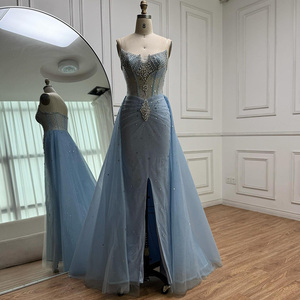 Abito da sera a sirena bianco nude senza spalline Serene Hill LA73107 <span class=keywords><strong>con</strong></span> gonna a balze e <span class=keywords><strong>spacco</strong></span> frontale, abito da festa per donna - Product Image 6