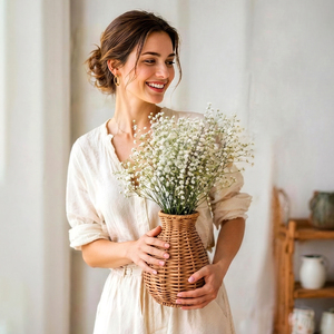 <span class=keywords><strong>Vase</strong></span> en <span class=keywords><strong>rotin</strong></span> PP tressé floral, personnalisable en taille, forme et couleur, avec poignée, pour la décoration de la maison, design moderne, vente en gros - Product Image 4