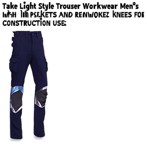 Pantalon de travail léger pour homme, bleu foncé, avec poches et genoux renforcés, pour travaux de construction - Product Image 2