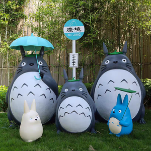 Figurine Totoro de Hayao Miyazaki, sculpture en fibre de verre, entièrement faite à la main, éléments naturels, décoration de jardin extérieur, magasin, dessin animé - Product Image 1